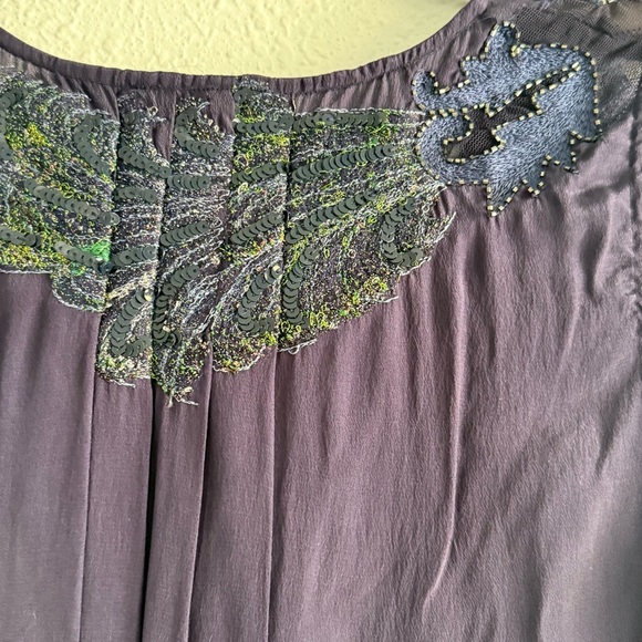 Saivana Anthropologie Sleeveless 100% Beaded Embroidered Tank Top Navy Size L - Picture 5 of 7